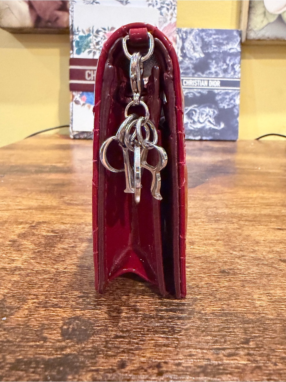 Mini Lady Dior Gardenia Wallet 🍒 Red Patent Cannage Calfskin - Picture 3 of 17